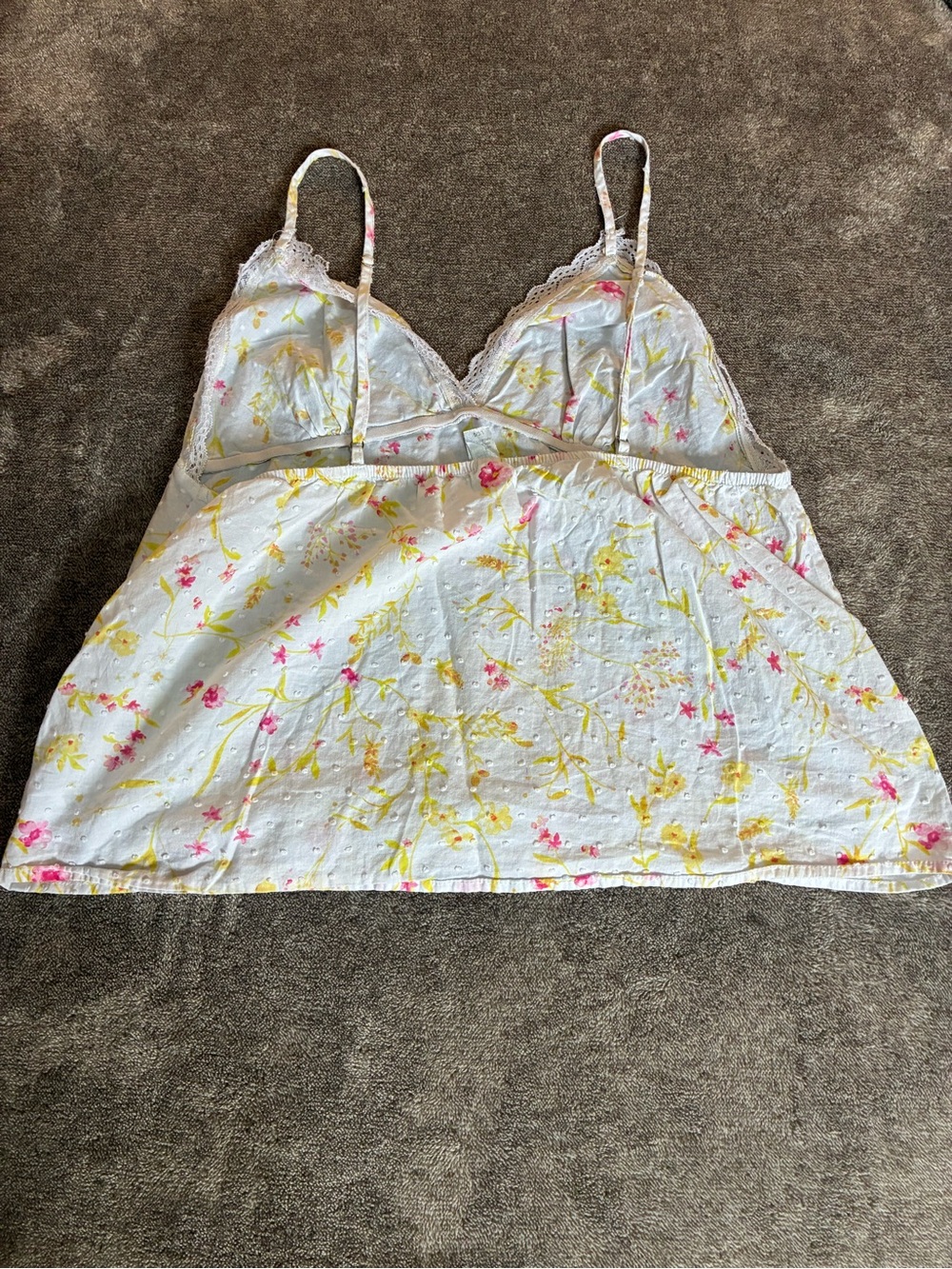 Y2K Floral Babydoll Lace Trim Cami Tank Top Yellow/Pink Cottagecore Dainty Large - Picture 7 of 8